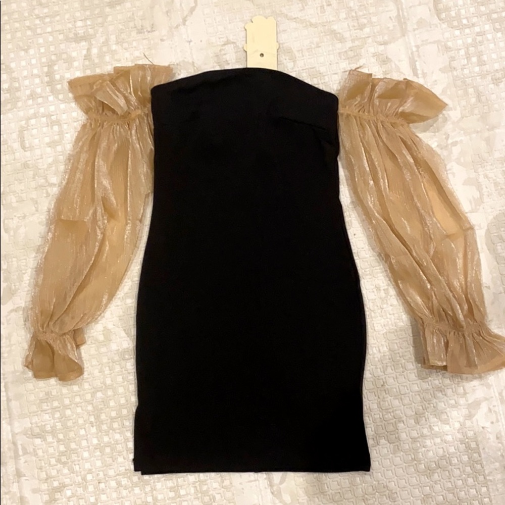 Off shoulder black gold ruffle dress BRAND NEW